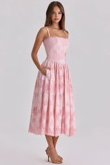 pink cotton broderie anglais lace midi sundress