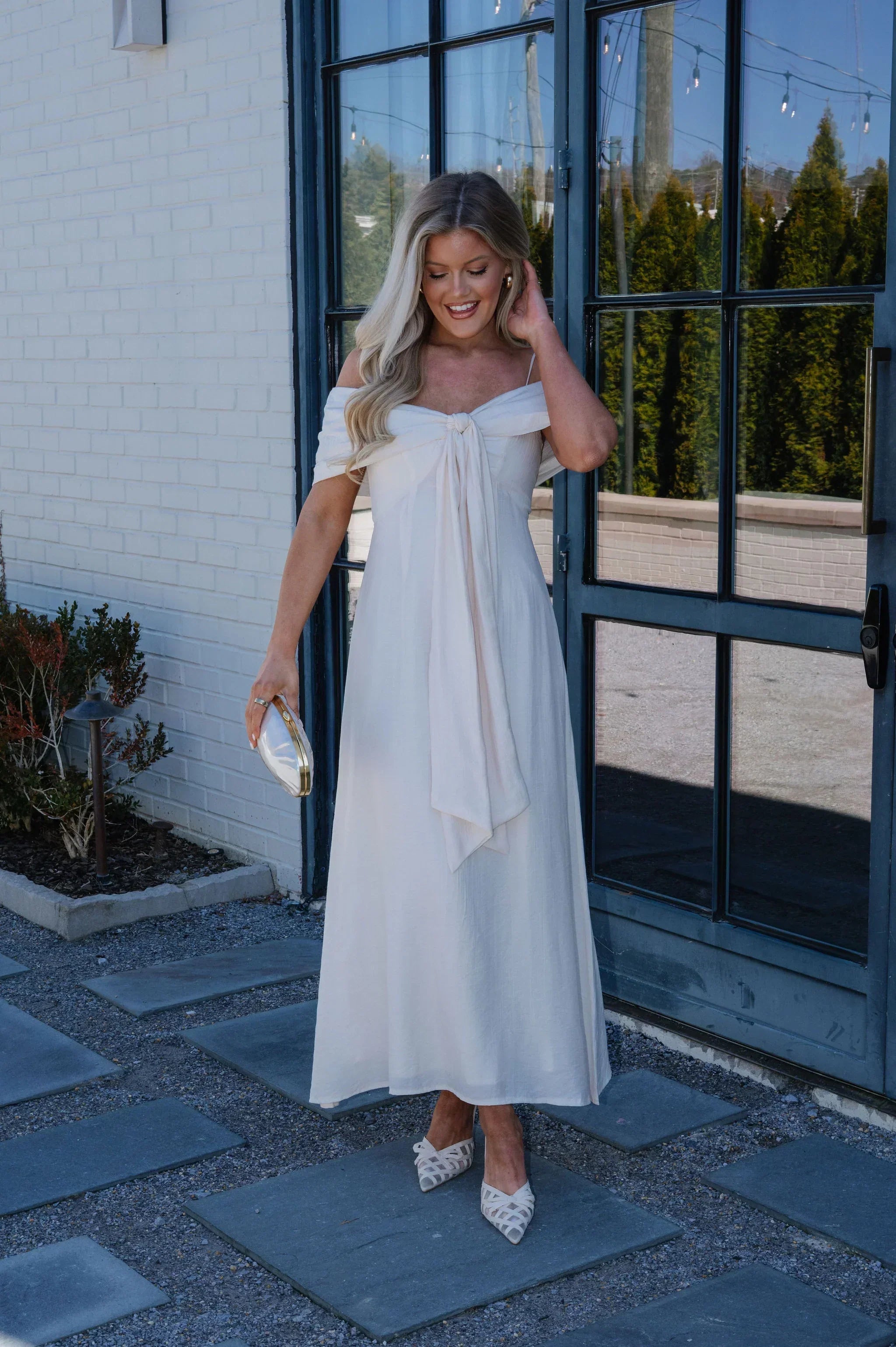 Lana Bow Dress-Cream