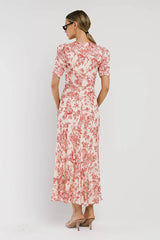 Lia Floral Midi Dress in Pink