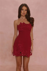 Style Expression Strapless Embroidered Mini Dress Deep Cherry Red