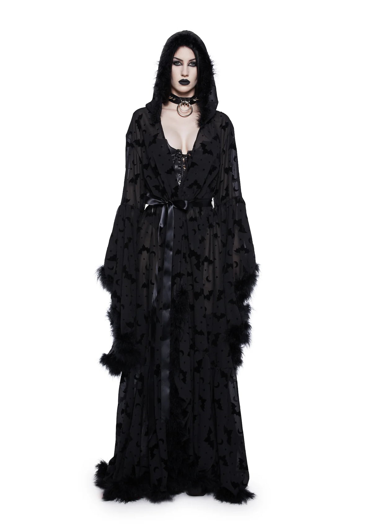 Witch You Were Here Marabou Robe - Black