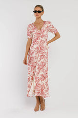 Lia Floral Midi Dress in Pink