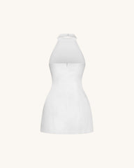 3D Floral Halter Mini Dress - White