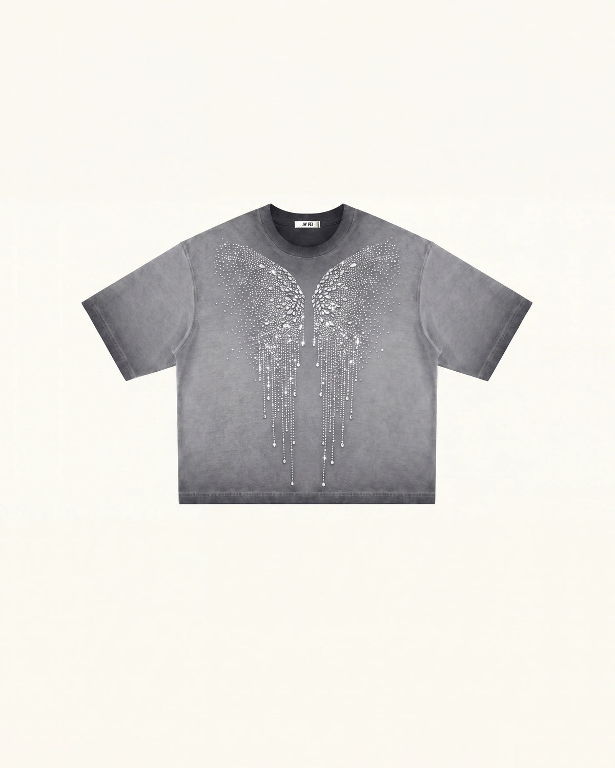 The Angelic Dripping Crystal Wings Tee - Washed Grey