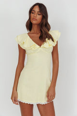 Unpredictable Layered Ruffle Neckline Mini Dress Butter