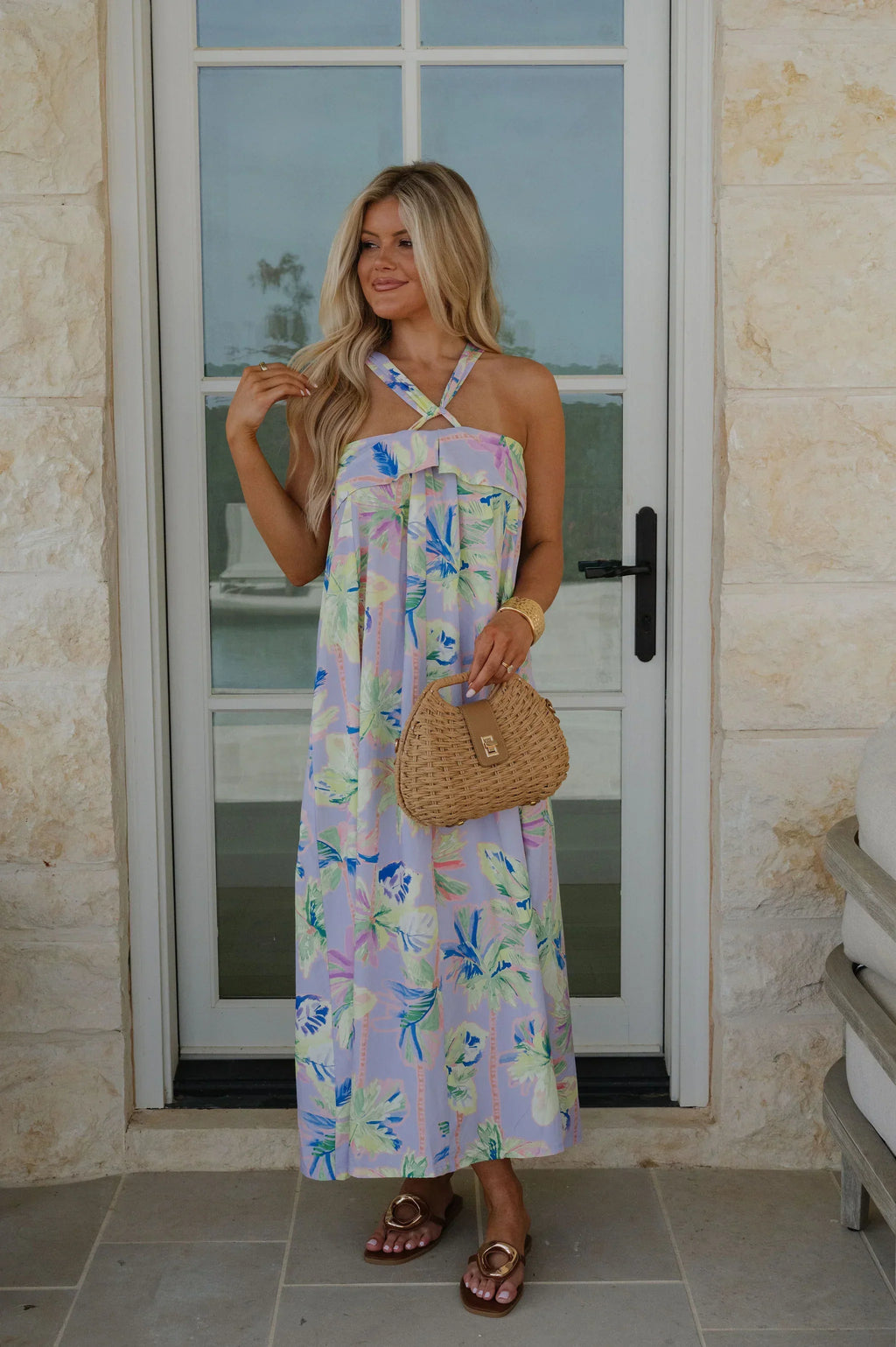 Floral Radiance Maxi Dress-Baja Blues