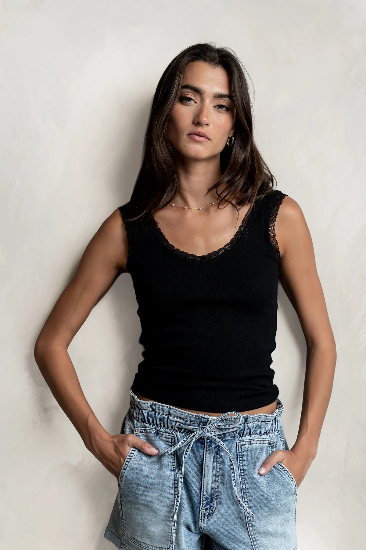Mackie Lace Trim Tank in Black