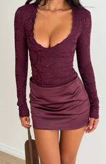 Hunny Bunny Lace Long Sleeve Mini Dress Burgundy