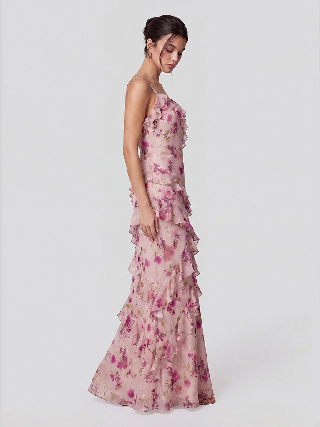 Floral Lace V-Neck Open Back Mermaid Prom Dress