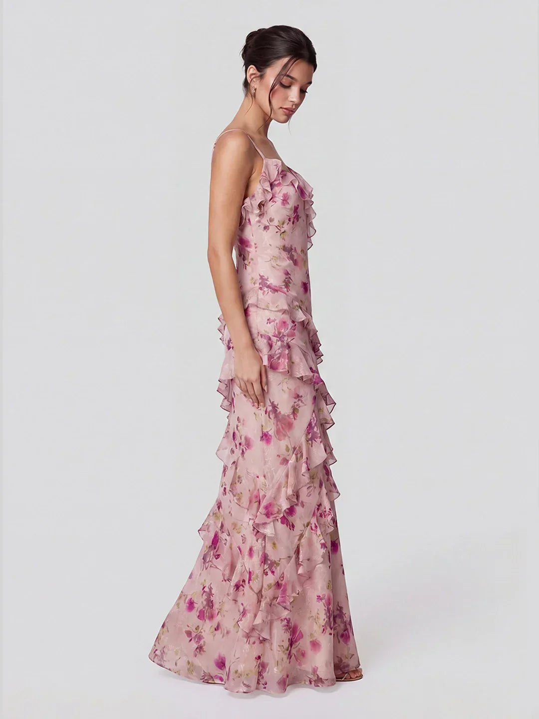 Floral Lace V-Neck Open Back Mermaid Prom Dress