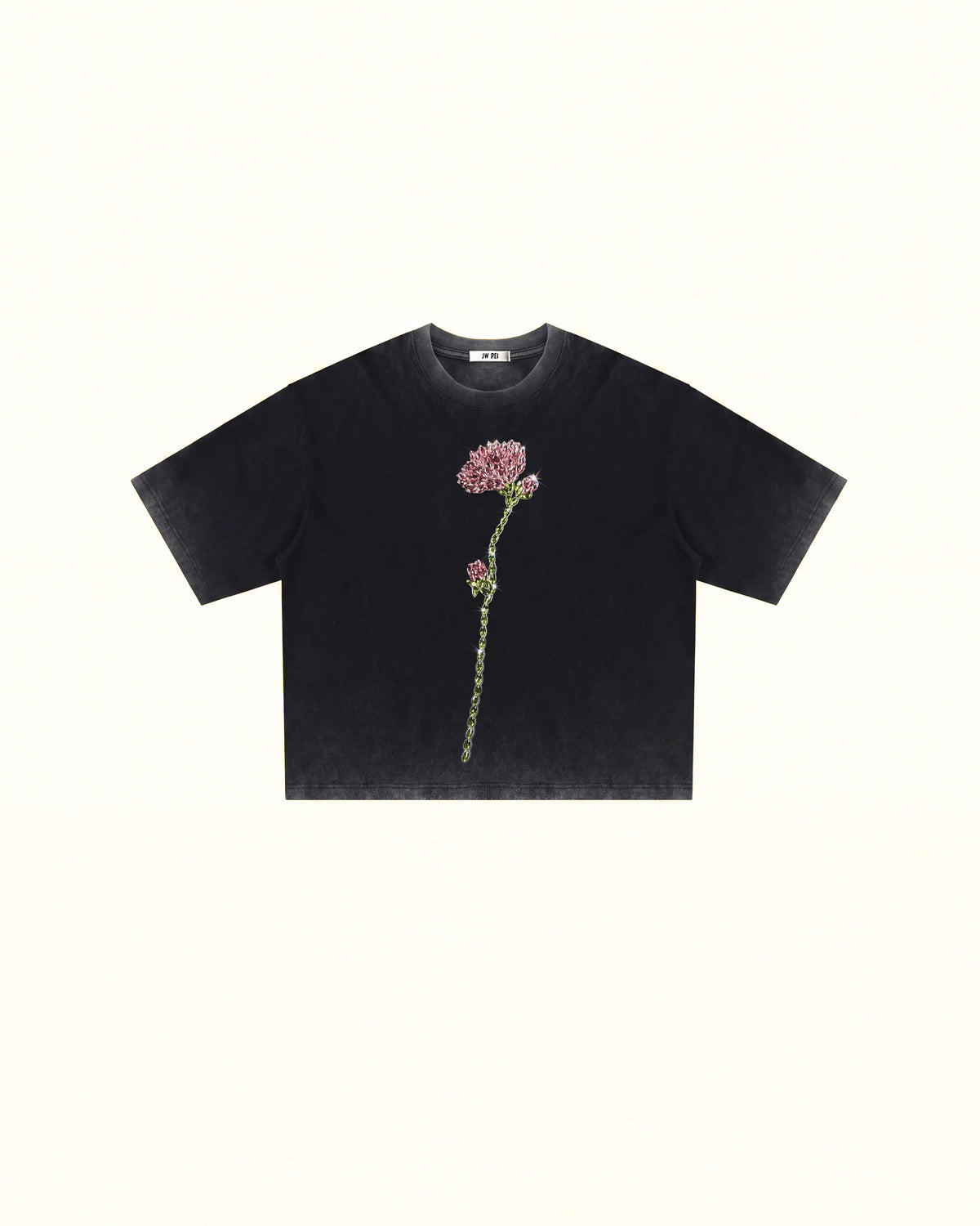 The Enchanted Rhinestone Rose Tee - Faded Black