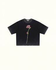 The Enchanted Rhinestone Rose Tee - Faded Black