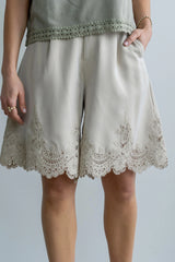 Mazie Lace Trim Shorts in Tan