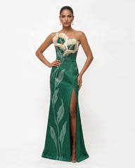 Calla Lily Strapless Slit Maxi Dress - Emerald Green