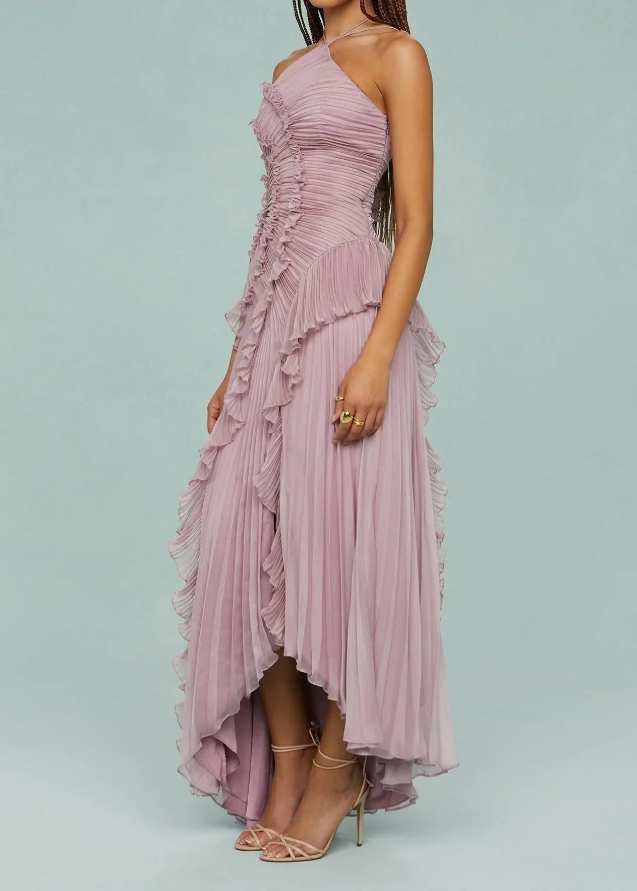 Livette -  Halter Neck And Ruffles Maxi Dress