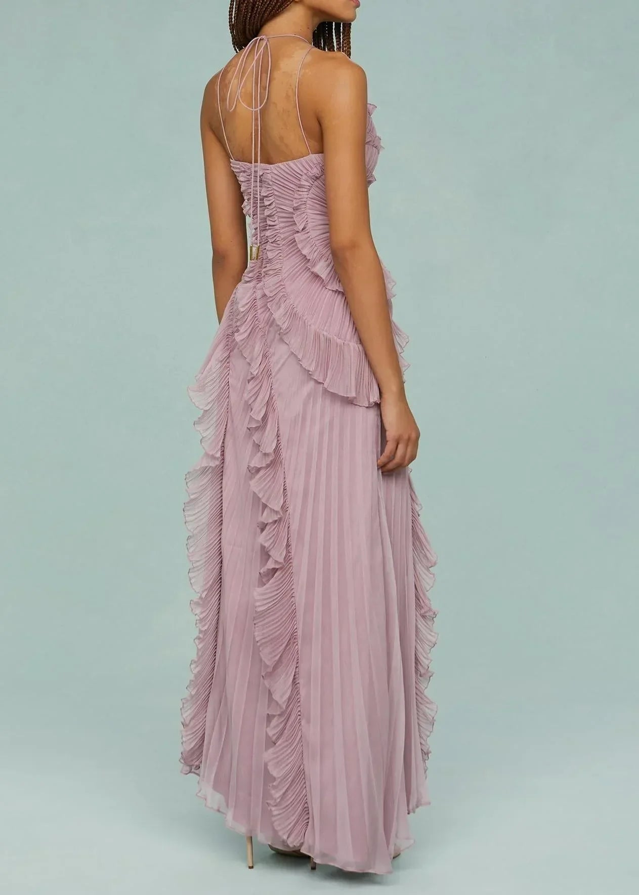 Livette -  Halter Neck And Ruffles Maxi Dress