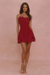 Style Expression Strapless Embroidered Mini Dress Deep Cherry Red