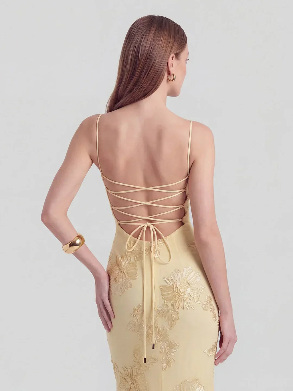 3D Floral-Embellished Corset Gown
