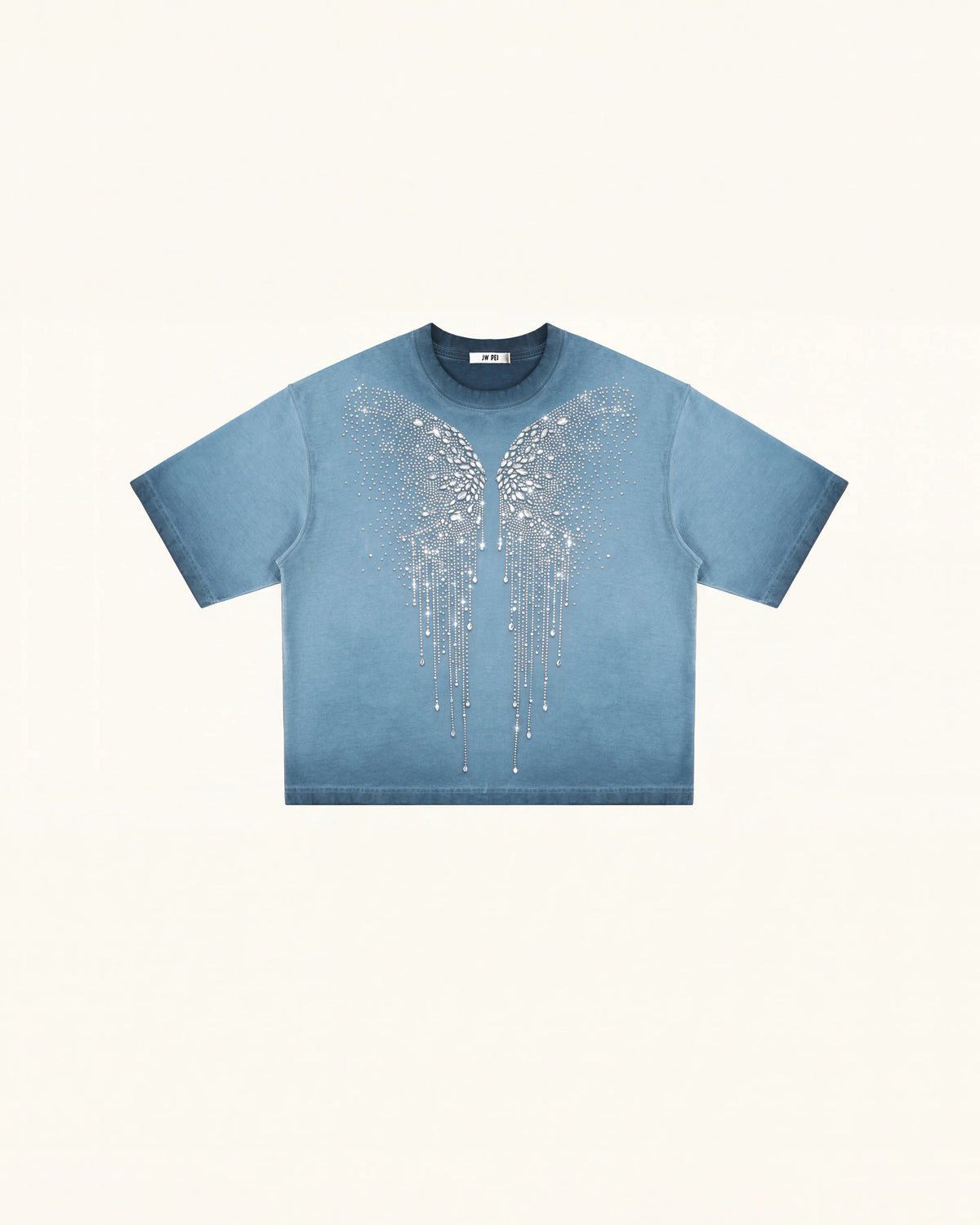 The Angelic Dripping Crystal Wings Tee - Acid Blue