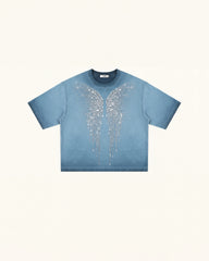The Angelic Dripping Crystal Wings Tee - Acid Blue
