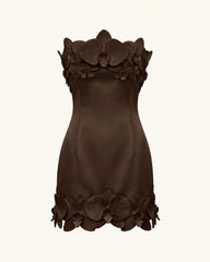Orchid Trim Strapless Mini Dress - Brown
