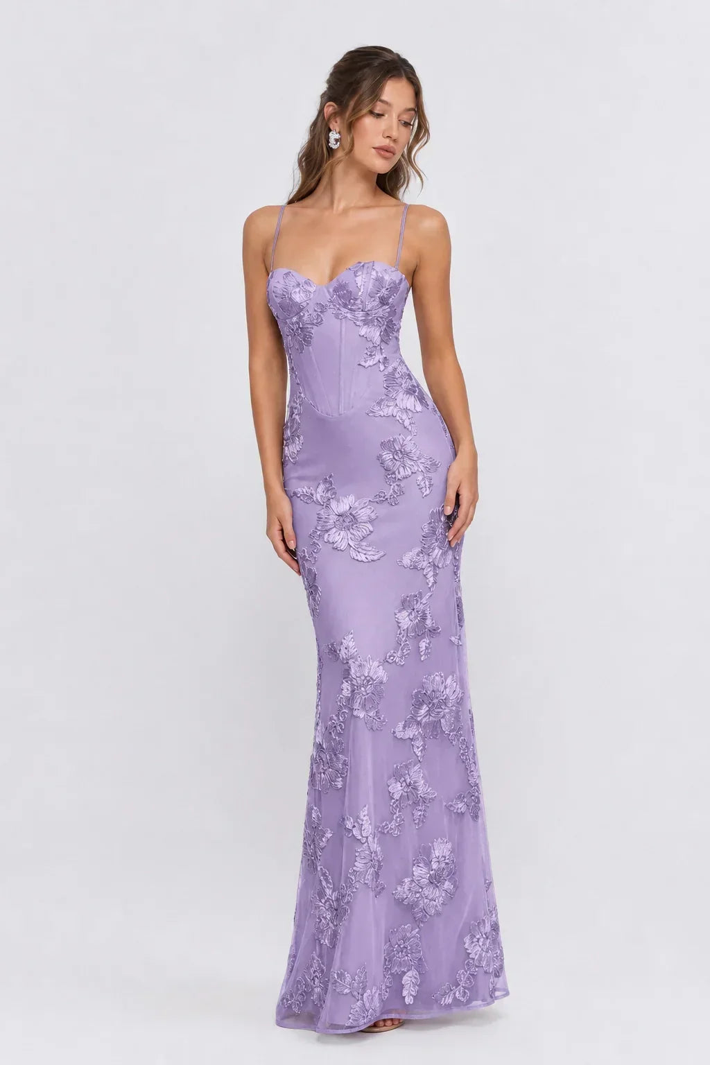 3D Floral-Embellished Corset Gown