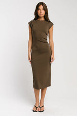 Ivy Fitted Midi Dress in Brown