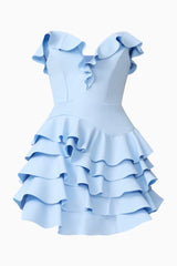 Liora Strapless Tiered Mini Dress in Sky Blue