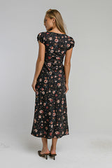Ellie Mesh Floral Maxi Dress in Black