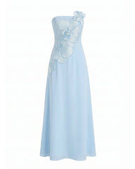 Orchid Embroidered Strapless A-Line Maxi Dress - Light Blue