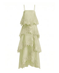 Orchid Embroidered Layered Maxi Dress - Light Green