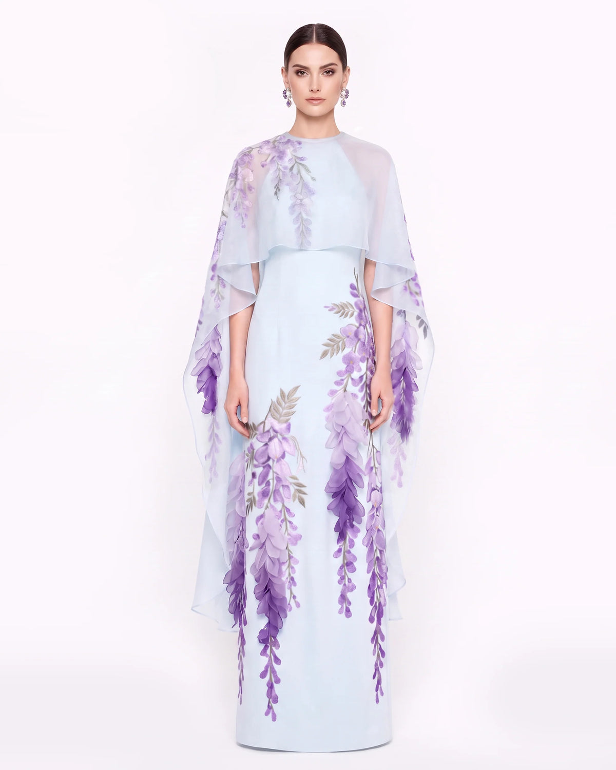 Wisteria Chiffon Cape Maxi Dress - Light Blue