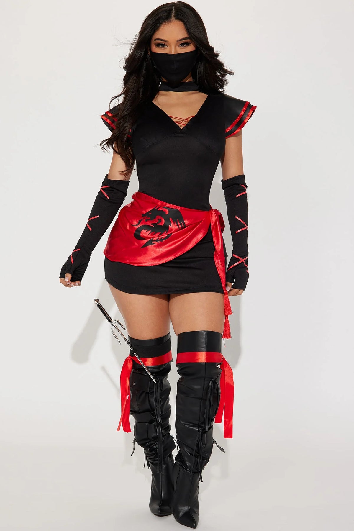 Elusive Ninja Babe 7 Piece Costume Set - Black/Red