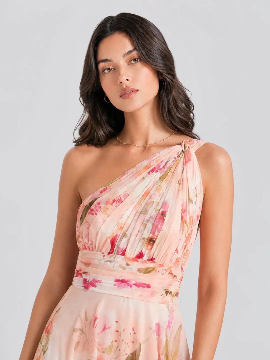 Bouquet Floral A-Line One Shoulder Chiffon Dress