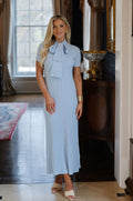 Addy Neck Tie Knit Dress-Sky