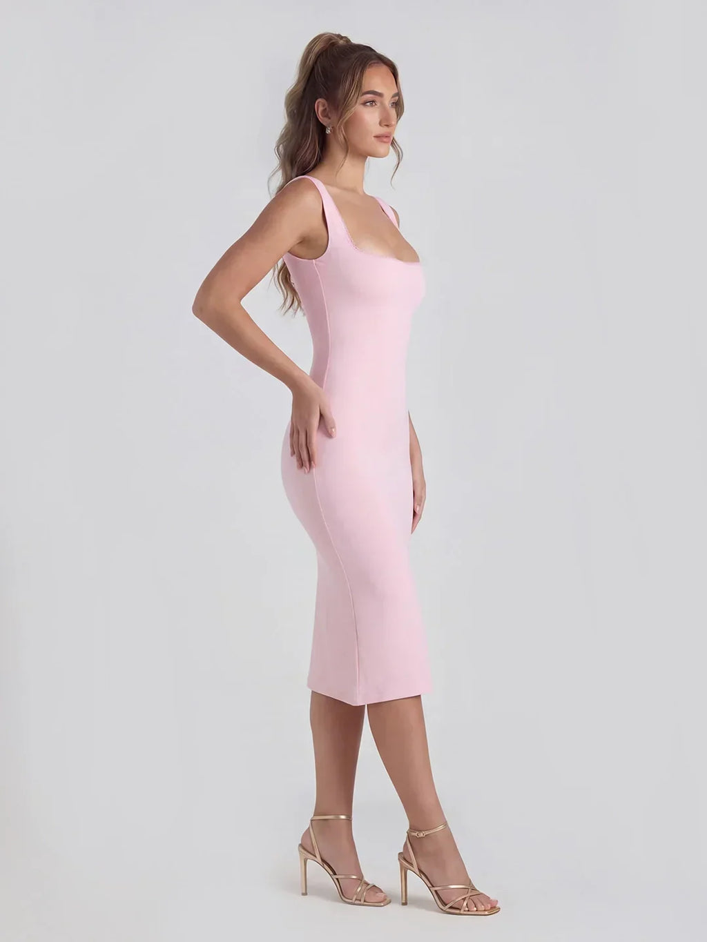 Lace Trimmed Backless Midi Dress