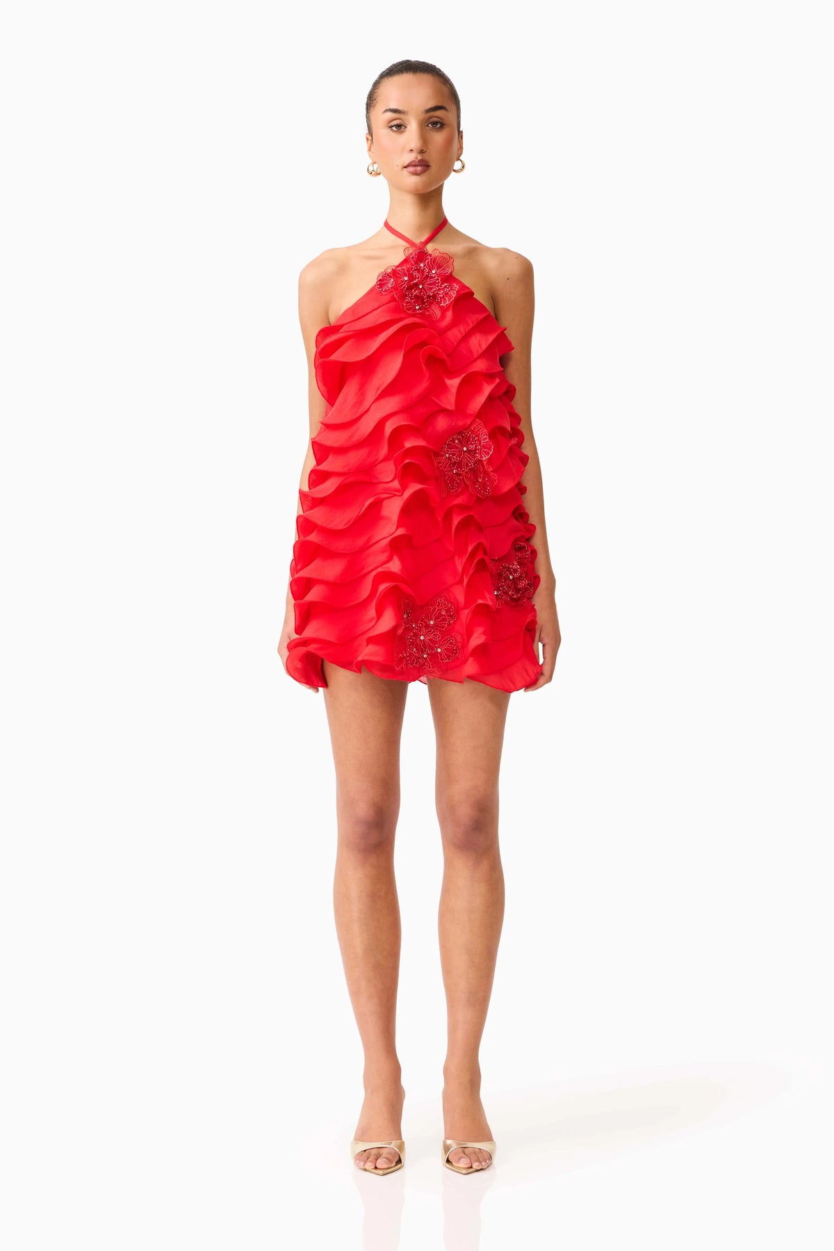Yvette Halter Mini Dress in Vermilion Red