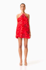 Yvette Halter Mini Dress in Vermilion Red
