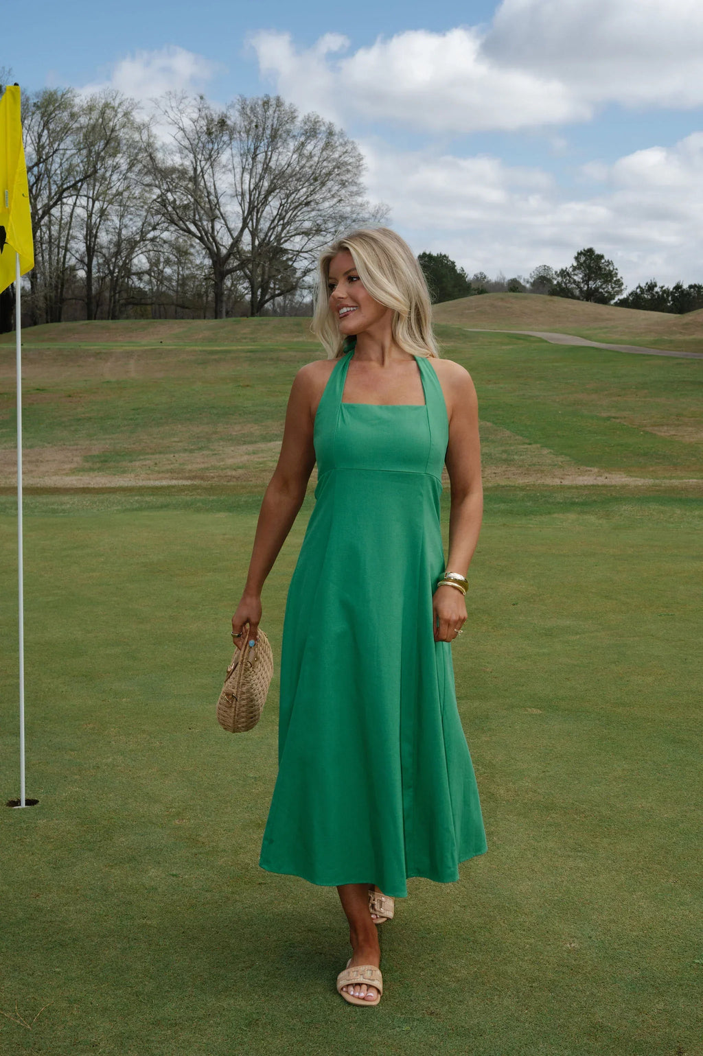 Jane Halter Midi Dress-Green