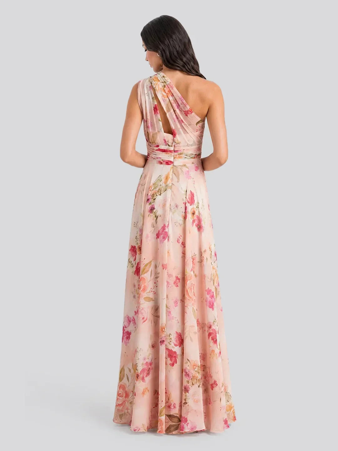 Bouquet Floral A-Line One Shoulder Chiffon Dress