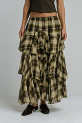Allyson Plaid Ruffle Midi Skirt