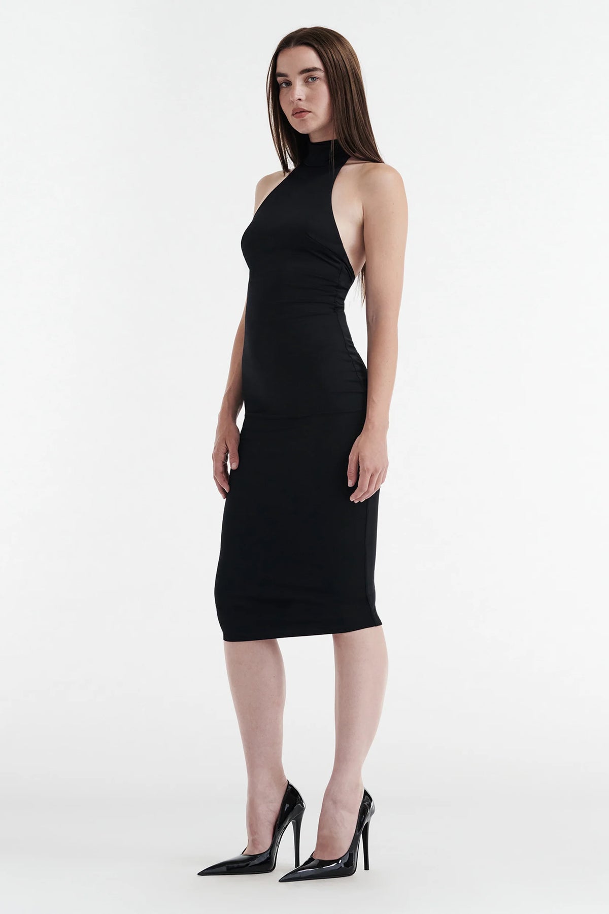 Cleo Halter Tie Midi Dress - Black