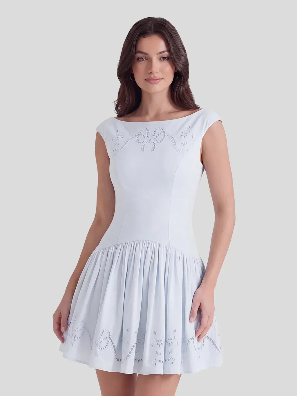 Chic Boat Neck Broderie Anglaise Dress