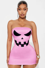 Lady Jacko Lantern Bodycon Mini Dress Halloween Costume - Black/Pink