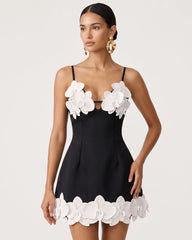 Orchid Embroidered Spaghetti Strap Mini Dress - Black