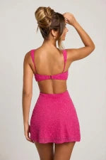 Embellished Cut Out Mini Dress in Fuschia