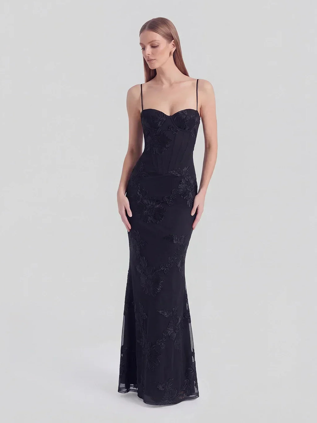 3D Floral-Embellished Corset Gown
