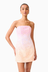 Lumira Sequin Lace Mini Dress in Pink Ombre