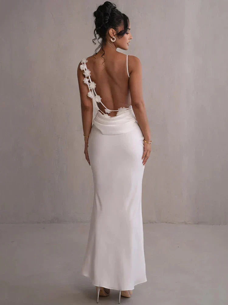 Cassiane - Satin Maxi Dress With Flower Patchwork