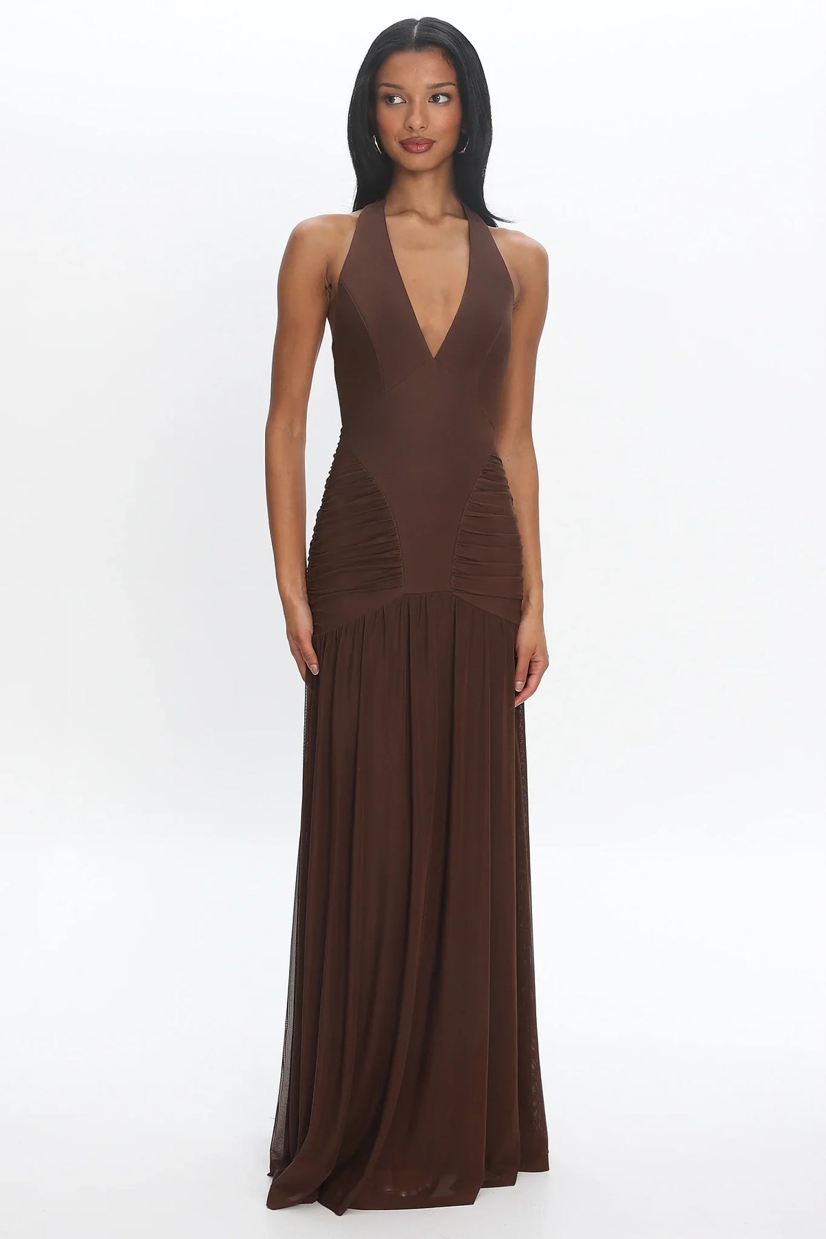 Bewitched Halter Mesh Maxi Dress Cocoa